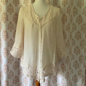 Zac & Rachel ivory peasant tunic 3/4 sleeve top M